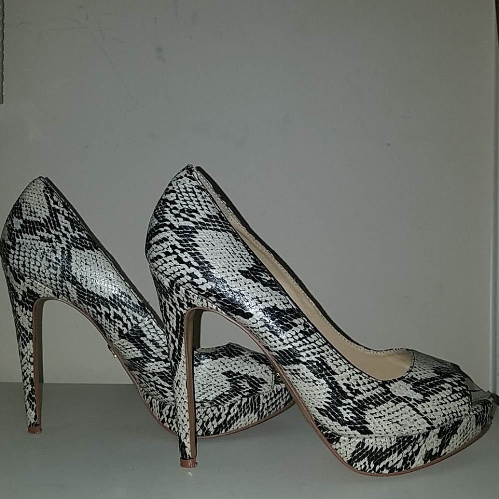 Snake Print Peep Toe Heels